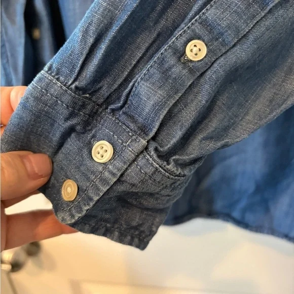 Talbots Denim Nautical Cottagecore Top With Button Detail On The Side Size M - Picture 7 of 11